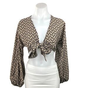 Nasty Gal NWT Giraffe Oversized Long Sleeve V-neck Knot Front Blouse Crop top 2